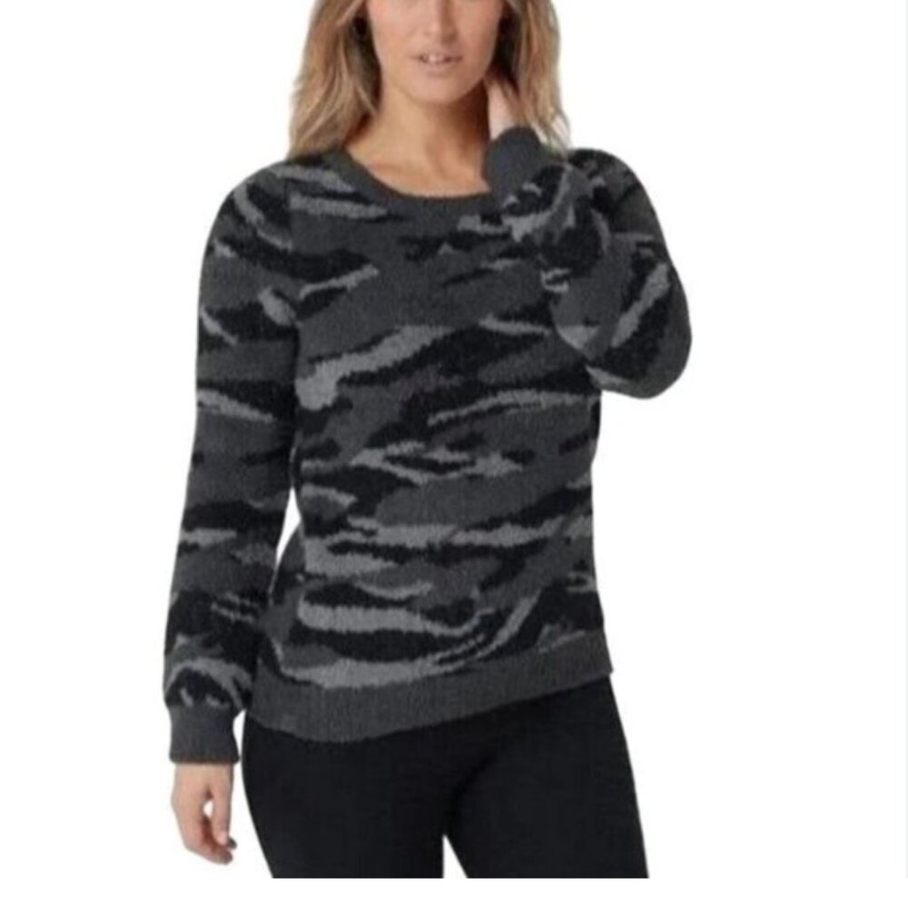 BAREFOOT DREAMS CozyChic NWT Seaside Crew NeckPullover Gray Black Sweater size L
